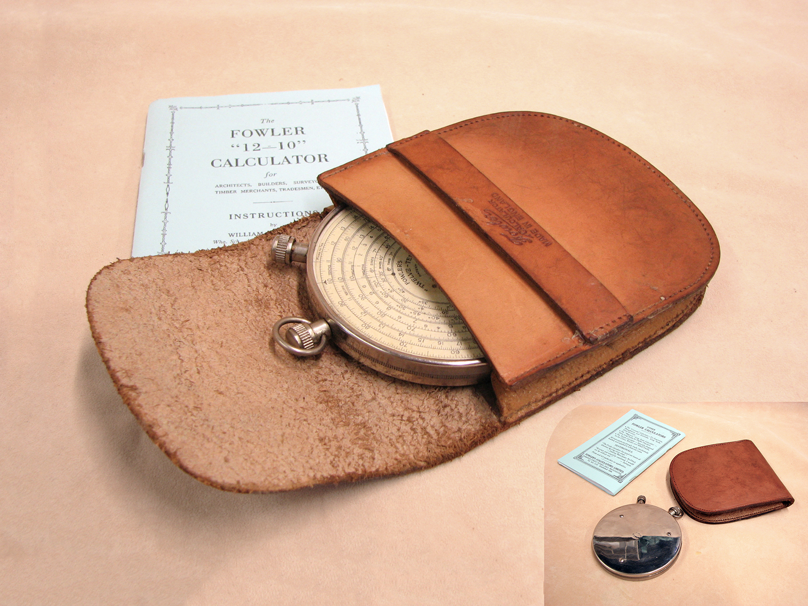 Fowlers Twelve Ten architects circular slide rule and calculator
